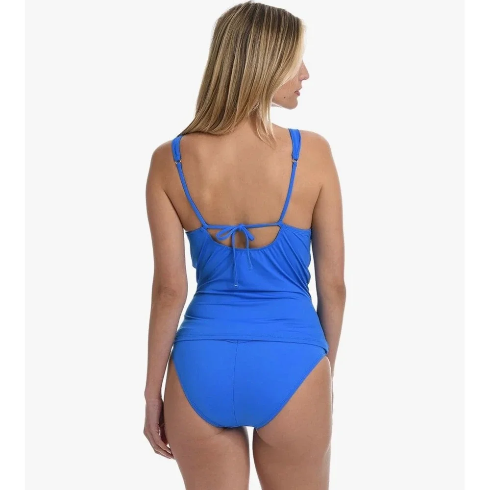 NWT La Blanca Island Goddess Twist Front Tankini Top Capri Blue LB2IG68 Size 4